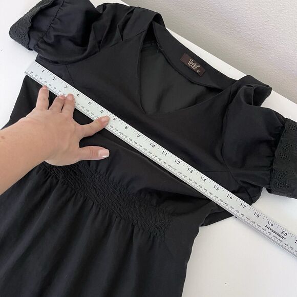 Veeko Dress Womens Small Black Mini Fit and Flare Lace Trim Goth Dark Whimsigoth - Picture 9 of 14